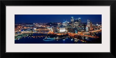 Panoramic Pittsburgh City Skyline at Night