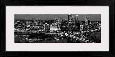 Pittsburgh City Skyline at Night, Black and White