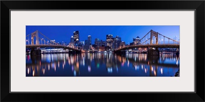 Pittsburgh City Skyline with Two of the Three Sisters Bridges at Night