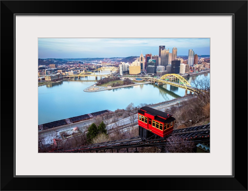 View of the downtown Pittsburgh, where the Ohio River, Monongahela River and Allegheny River meet. The forks of the Ohio.