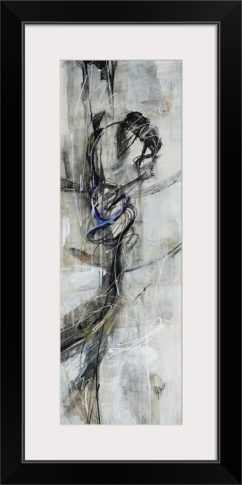 Figurative art work of a female dancer in various shades of black and gray.