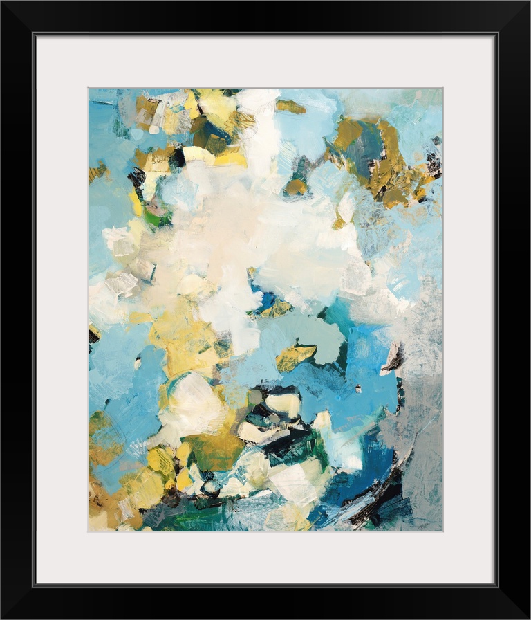 A contemporary abstract painting using a mixture of light tones to create a feeling of movement.