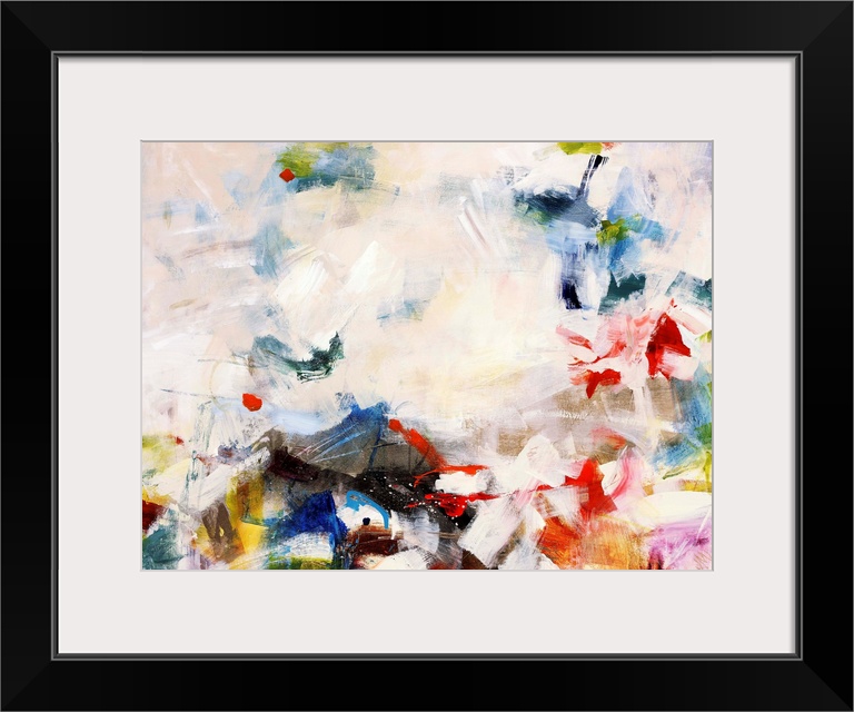 Colorful contemporary abstract painting consisting of short thick brush strokes.