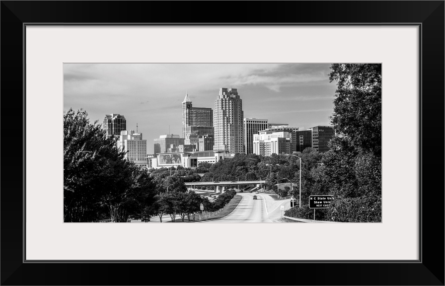 Skyscrapers in Raleigh in the late afternoon, seen from McDowell Street, North Carolina.