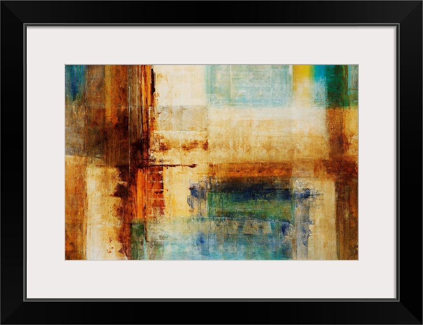 Abstract artwork that consists of blocks of color in different sizes running both horizontally and vertically on the print.