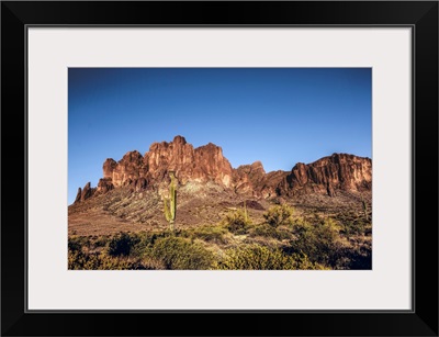 Saguaro Cactus And Superstition Mountain In Phoenix, Arizona