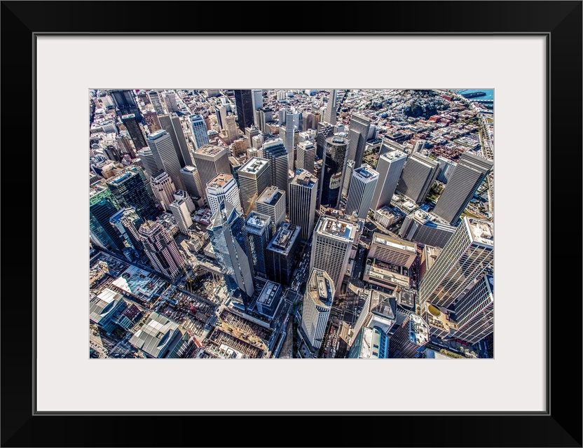 Aerial photography of skyscrapers in downtown San Francisco, California.