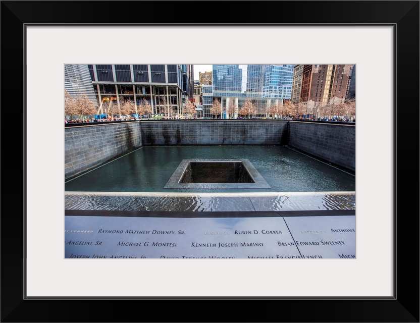 View of 9/11 Memorial South Pool in New York City.