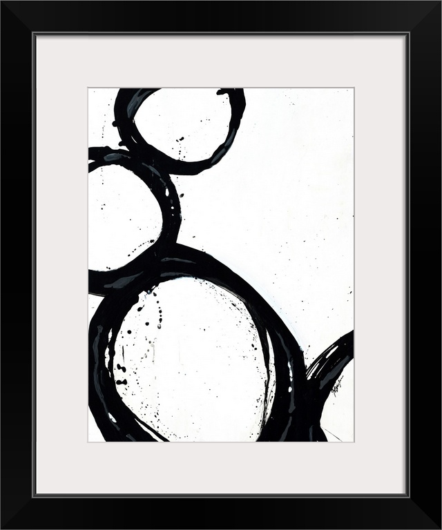 Large abstract art includes four circles with thick borders as they sit against and on top of each other. The use of negat...