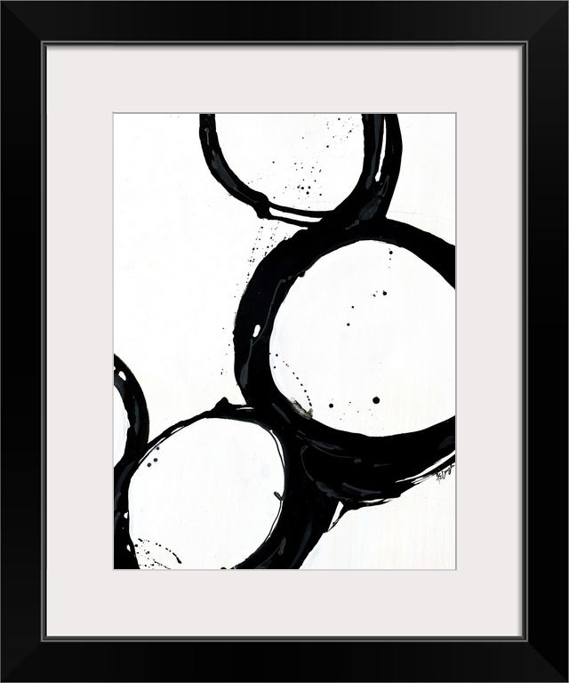 Giant monochromatic abstract art includes a set of four uneven and irregular circles positioned next to each other and cur...