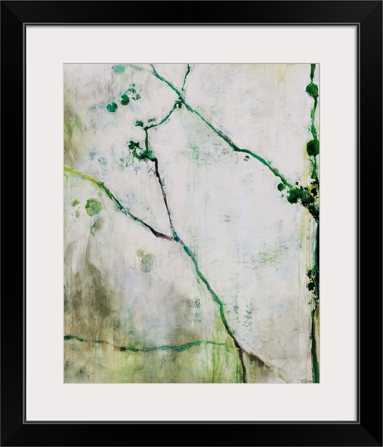 Abstracted and simplistic painting botanical painting painted with varying shades of green.