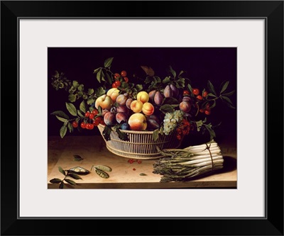 Still Life With A Basket Of Fruit And A Bunch Of Asparagus