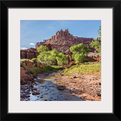 Stream in Front of The Castle Rock Formation at Capitol Reef National Park