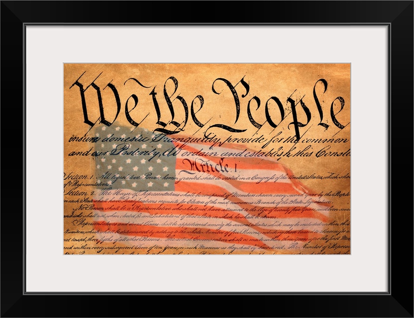 The Preamble To The United States Constitution With Flag