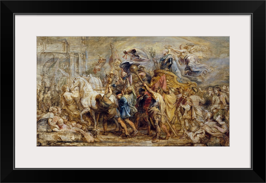 This energetic sketch shows Henry IV (1553-1610), King of France, entering Paris in the manner of the triumphs of the Roma...