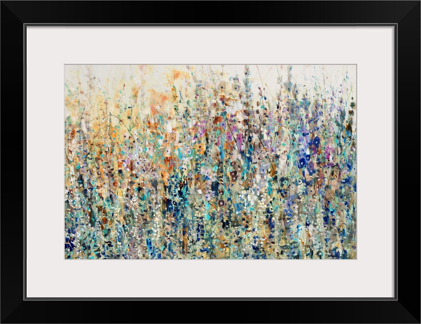 A splashy, vibrant mass of wild flowers and grasses in an abstract, impressionist style.