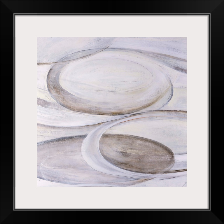 Monochromatic abstract art of ovular shapes in various shades of cream.