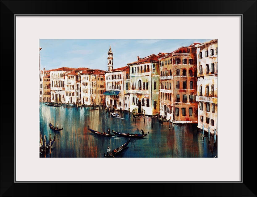 Contemporary painting of gondolas on the Grand Canal in Venice, Italy.