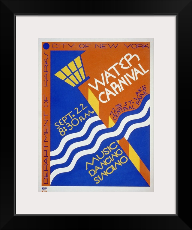 Water Carnival: Music, Dancing, Singing. Poster for City of New York Dept. of Parks, announcing water carnival in Central ...