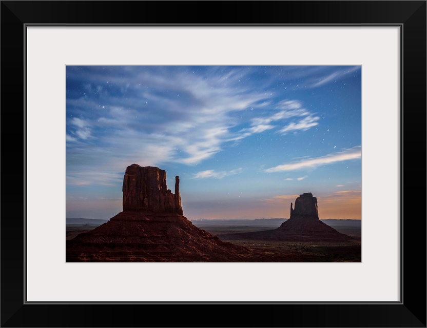 West and East Mitten Butte in Monument Valley after sunset, Arizona.