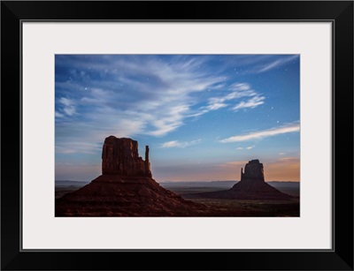 West And East Mitten Butte In Monument Valley After Sunset, Arizona