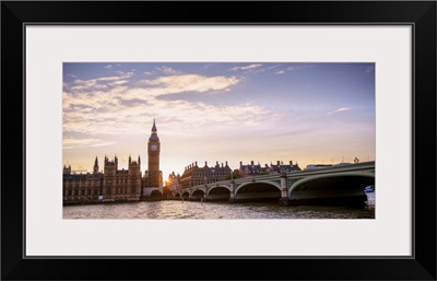 Westminster Bridge and Big Ben at Sunset Panoramic, Westminster, London, England