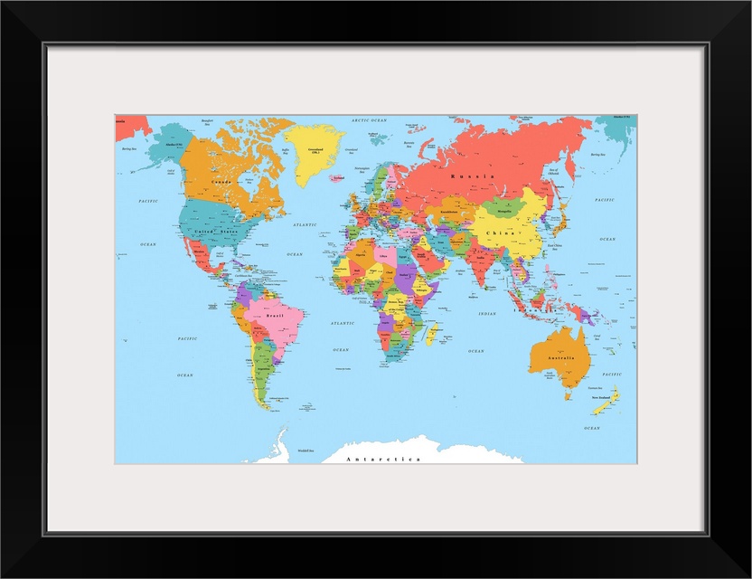 Large color map of the World with a classic font.