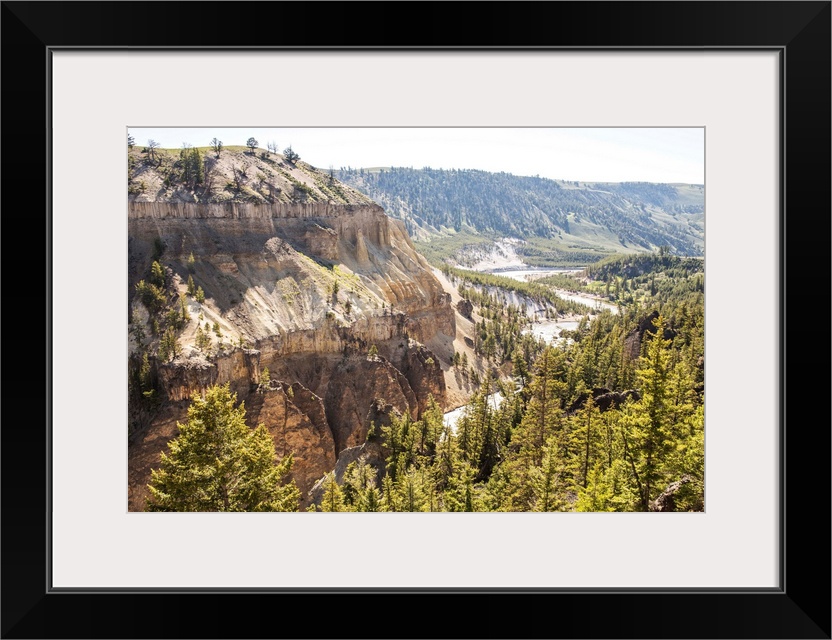 Canyons and lush forests are located at  Yellowstone National Park in Wyoming.