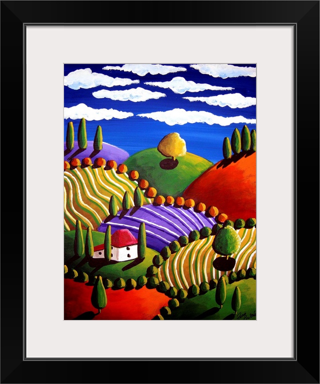 Colorful Tuscan scene done with a whimsical flavor.