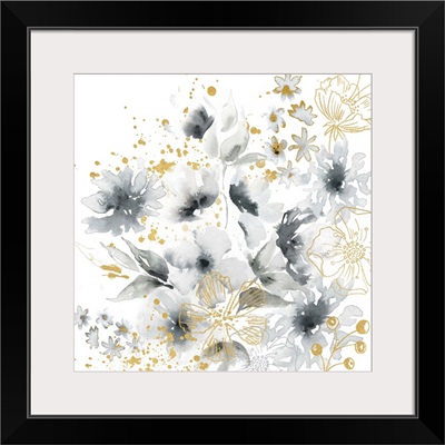 Watercolor Gray And Gold Floral