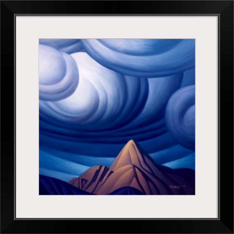 Landscape painting of Imagination Peak, a mountain which was conceived in the artists mind.