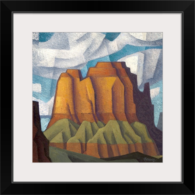 Landscape painting of Potash Butte. Based on a red rock formation in southern Utah. Painted in a modernist cubist style wi...