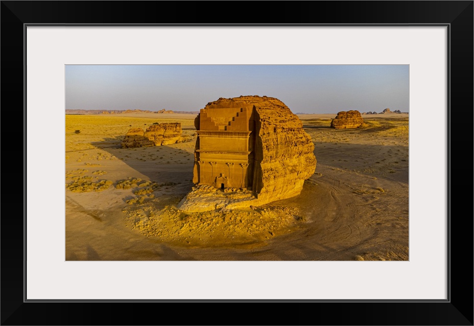 Aerial of the Tomb of Lihyan, son of Kuza, Madain Saleh (Hegra) (Al Hijr), UNESCO World Heritage Site, Al Ula, Kingdom of ...