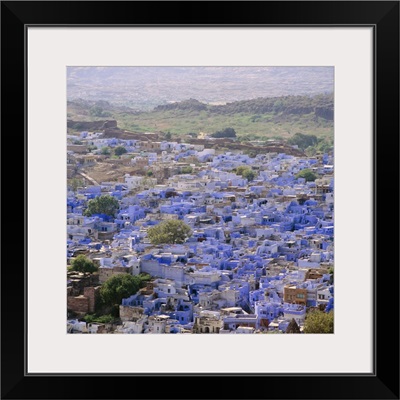 Aerial view from the fort, over the Blue Houses of Jodhpur, Rajasthan, India