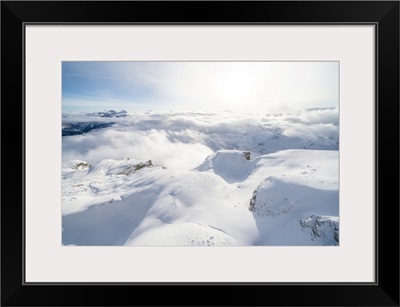 Aerial View Of Sass Pordoi Covered With Snow, Dolomites, Trentino-Alto Adige, Italy