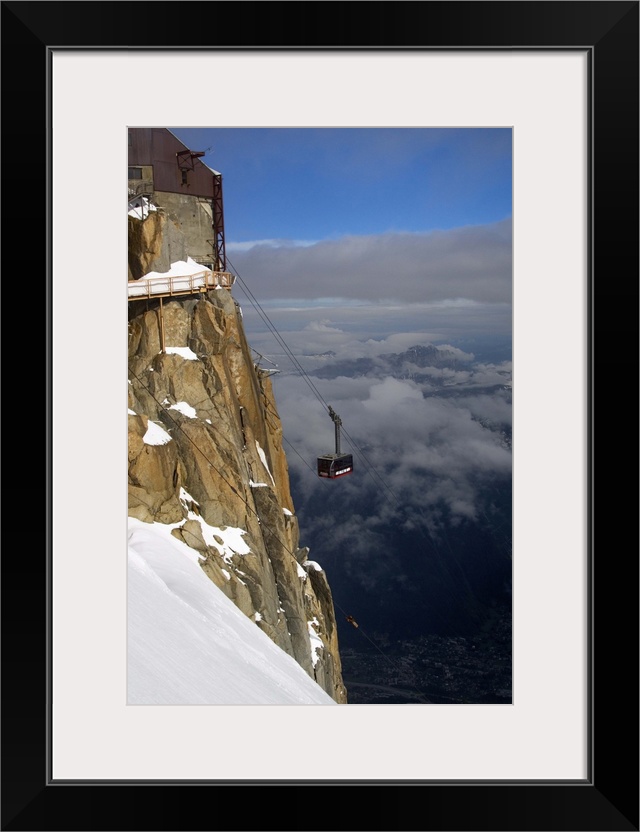 Cable car approaching Aiguille du Midi summit, Chamonix-Mont-Blanc, French Alps, France