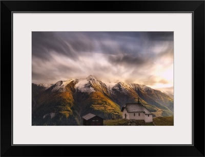 Fairy Tale Landscape And Autumn Sunset Over Bettmeralp, Canton Of Valais, Switzerland
