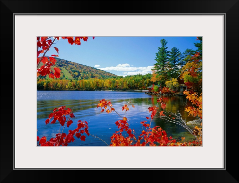 Fall colours, Moose Pond, with Mount Pleasant in the background, Maine, New England