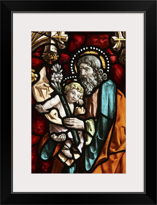 Joseph and Jesus, stained glass, San Jeronimo's church, Madrid, Spain