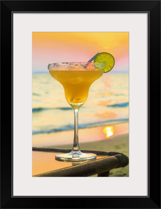 Margharita cocktail (tequila, triple sec and lime) at sunset, Otres Beach, Sihanoukville, Cambodia, Indochina, Southeast A...