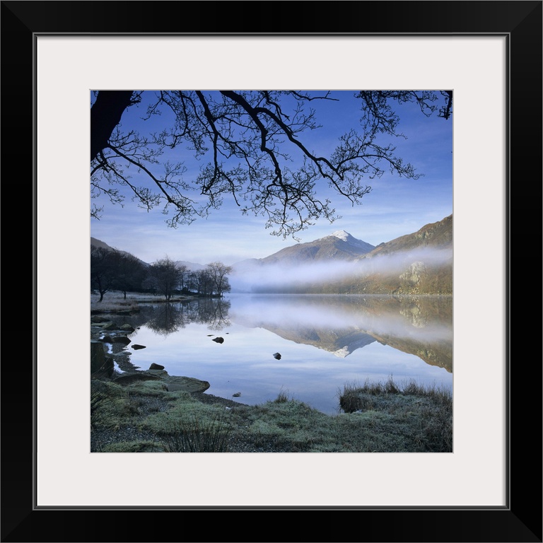 Mist over Llyn Gwynant and Snowdon, Snowdonia National Park, Conwy, Wales