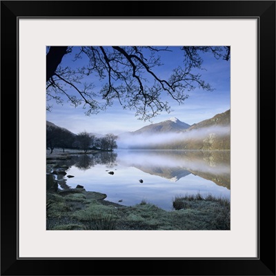 Mist over Llyn Gwynant and Snowdon, Snowdonia National Park, Conwy, Wales