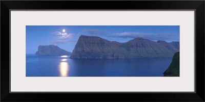 Moonrise on Kunoy and Vidoy headlands, Nordoyar, Faroe Islands Denmark