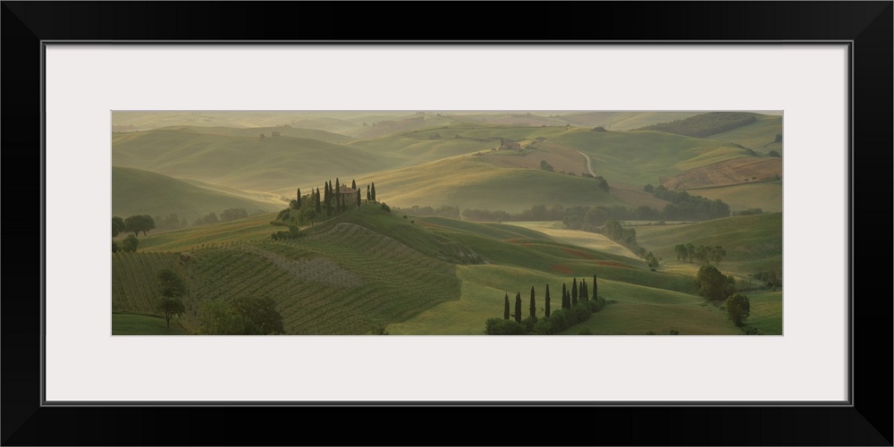 Morning view across Val d'Orcia to The Belvedere, Tuscany, Italy