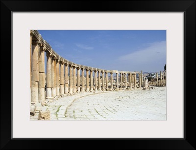 Oval Plaza with colonnade and ionic columns, Jerash, a Roman Decapolis city, Jordan