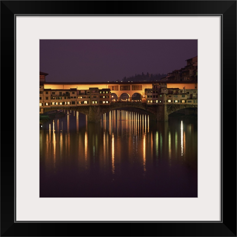 Reflections in the River Arno of lights, Florence, Tuscany, Italy