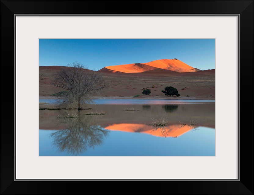 Rising sunlight hitting sand dunes Namib Desert, Namibia, Africa