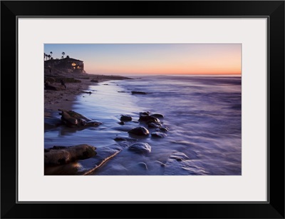 Rocks and beach at sunset, La Jolla, San Diego County, California