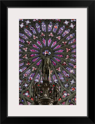 Rose window and statue of St. Maurice, St. Gatien Cathedral, Tours, France