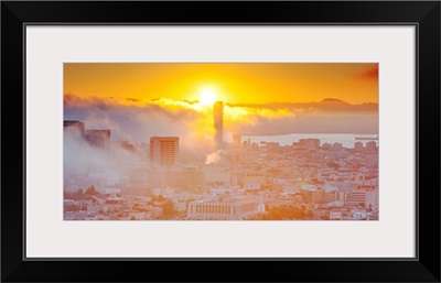 The foggy skyline of San Francisco, California